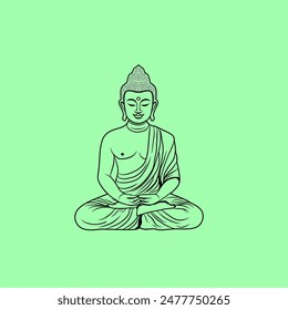 buddha meditation illustration outline isolated on green background