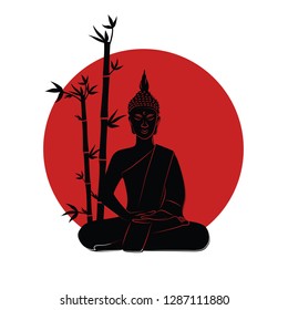 buddha meditation japanese flag vector illustration EPS10