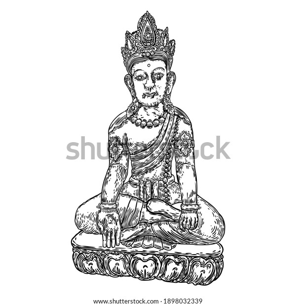 Buddha Meditation Portrait Drawing Vesak Purnima Stock Vector (Royalty ...