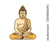 Buddha in a meditation pose. Gold or bronze buddha figure. Buddha Shakyamuni, Siddhartha Gautama. Buddha purnima, vesak day. Vector illustration isolated on white background.