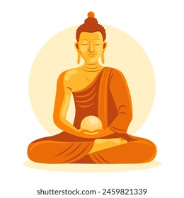 Buda en una pose de meditación. Figura de Buda de oro o bronce. Buda Shakyamuni, Siddhartha Gautama. Buda purnima, día de vesak. Ilustración vectorial aislada sobre fondo blanco.