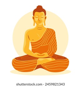 Buddha in a meditation pose. Gold or bronze buddha figure. Buddha Shakyamuni, Siddhartha Gautama. Buddha sitting in lotus position. Vector illustration isolated on white background. 