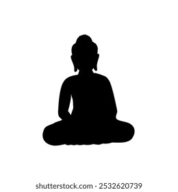 Buddha in a meditation pose shilloute Buddha Shakyamuni, Siddhartha Gautama. Buddha purnima, vesak day. Vector illustration isolated on white background.