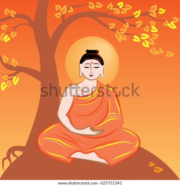 Buddha Meditation Under Tree Vector Illustration Stock Vector Royalty Free