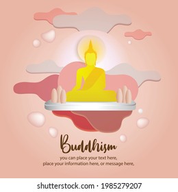 Buddha in meditation vector background - Buddhism holidays culture Thailand, banner template design