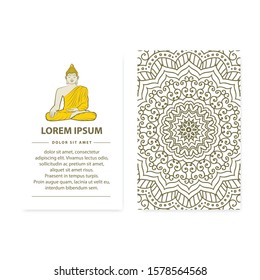 Buddha  in meditative pose, illustrative invitation card template. vector