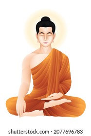 Buddha in meditative posture defeats Mara. Graphic vector