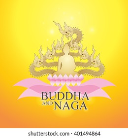 Buddha and Naga Thai Style Vector Concept.