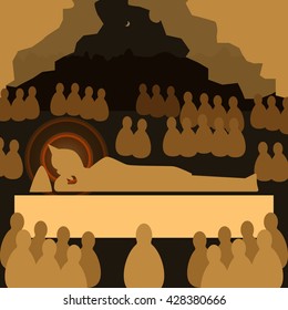 Buddha nirvana Visakha day religious enlighten cremation vector illustration