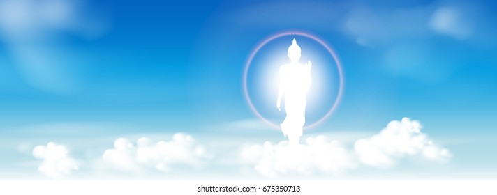 buddha on cloud over blue sky