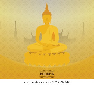 buddha on lotus,Thai pattern with Buddha statue is vector flat.