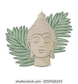 Buddha with palms leaves in behind, vector 