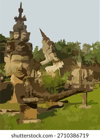 Buddha Park, Laos vector design art