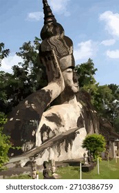 Buddha Park, Laos Vektordesign Kunst