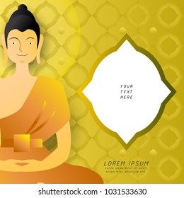 Buddha with pattern frame,Buddhist holiday,vector illustration for invitation or greeting card,gradient style