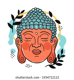 Buddha portrait in scandinavian style. Vector cartoon character illustration icon. Isolated on white background. Buddha face character nursery print for poster,card,t-shirt