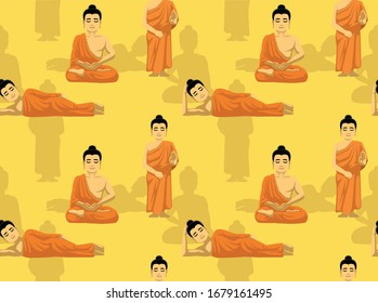 Buddha Poses Cartoon Vector Seamless Background Wallpaper-01