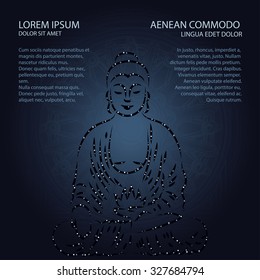 Buddha poster template - night sky with glowing stars. Vector background illustration.