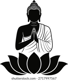 Buda orando con las yemas de los dedos de las manos para doblar las manos presionadas sobre la flor de loto. Gesto de las manos hacia arriba juntas en el gesto de la mano humana, dedos.