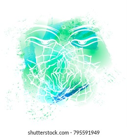 Buddha Purnima Background. Printing on fabric. Vector watercolor illustration EPS10