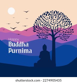 Buddha purnima festival illustration is showing meditation 