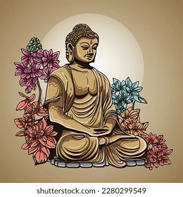 Buddha Purnima With Flower Vector Illustration Artwork