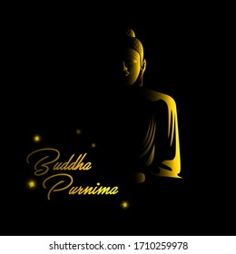 Buddha purnima. golden buddha in black background vector illustration