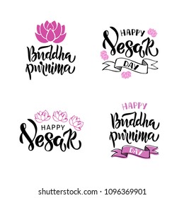 Buddha Purnima - handwritten modern lettering. Template for postcard or invitation card, banner, backgrounds, greetings, poster, print. Isolated on white background. Vector illustration.