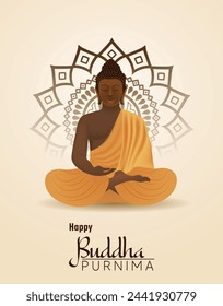 Buddha Purnima Buddha statue meditation festival of Buddhism vector poster