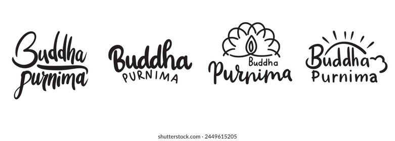 Buda Purnima texto. Arte vectorial dibujado a mano.