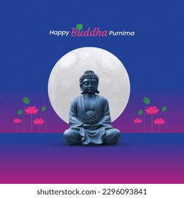 Buddha Purnima, Vesak Day, Buddhism, Buddha Jayanti, Social Media Digital Post, Siddhartha Gautama, Full Moon Night Buddha Meditation Wallpaper, Lotus Flowers