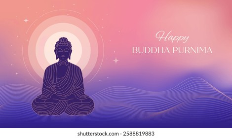 Buddha Purnima, Vesak Day concept design with Buddha and lotus illustration, abstract background, banner, poster and flyer. Vector design with color gradient