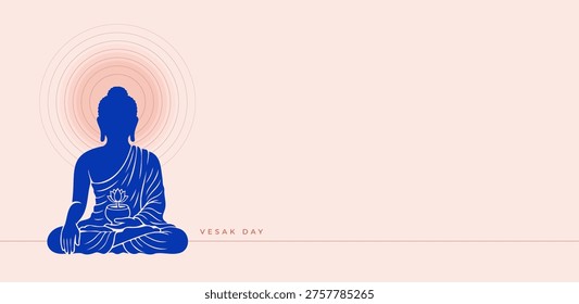 Buddha Purnima, Vesak Day concept design with Buddha and lotus illustration, abstract background, banner, poster and flyer