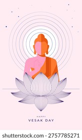 Buddha Purnima, Vesak Day concept design with Buddha and lotus illustration, abstract background, banner, poster and flyer.