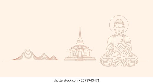 Buddha Purnima, Vesak Day minimalist linear concept design with Buddha and lotus illustration, abstract background, banner, poster and flyer. Vector design