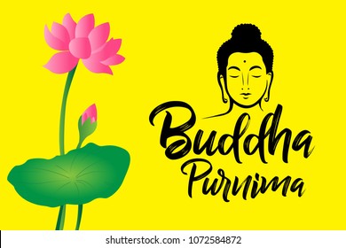 Buddha Purnima wishes vector illustration with buddha and lotus flower. Can be used for banner, backgrounds, greetings, poster, symbol, icon, print, text logo and buddhist designs. 