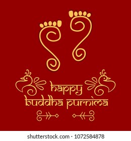 Buddha Purnima wishes vector illustration with buddha and lotus flower. Can be used for banner, backgrounds, greetings, poster, symbol, icon, print, text logo and buddhist designs. 