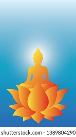 Buddha Purnima wishes vector illustration with buddha and lotus flower. Can be used for banner, backgrounds, greetings, poster, symbol, icon, print, text logo and buddhist designs. - Vector