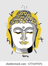 Buddha sculpture. T-Shirt Design & Printing, clothes, bags, posters, invitations, cards, leaflets etc. Vector illustration hand drawn. Creative geometric portrait.