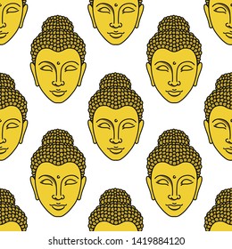 Buddha seamless doodle pattern, vector illustration