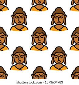 Buddha seamless doodle pattern, vector illustration