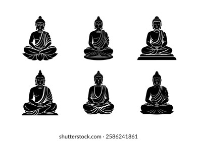 buddha set silhouette vector art illustration