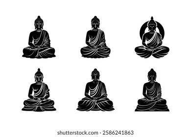 buddha set silhouette vector art illustration