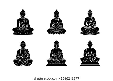 buddha set silhouette vector art illustration