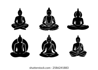 buddha set silhouette vector art illustration