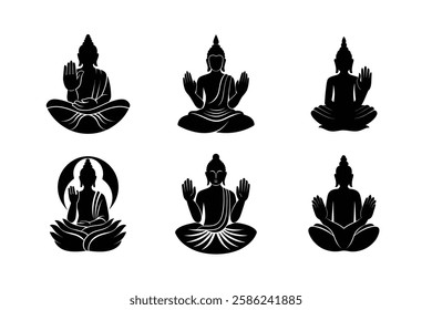 buddha set silhouette vector art illustration