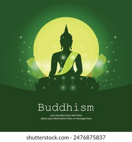 Sombra de Buda sentada en un fondo de Ilustración vectorial verde - Magha Puja, Asanha Puja, Día de Vesak Puja, cultura de Tailandia