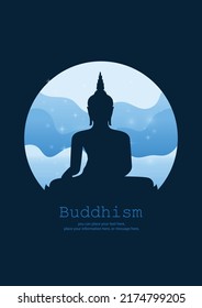 Buddha shadow sitting on moon vector background - Magha Puja, Asanha Puja, Vesak Puja Day, Buddhist holiday concept. Thailand culture