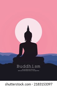 Buddha shadow Vesak lord buddha in meditation at beautiful moonlight Coming from a back vector illustration background - Magha Puja, Asanha Puja, Vesak Puja Day, Thailand culture