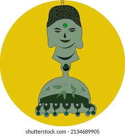 buddha shape earring illustration design clipart. using green color ballets.